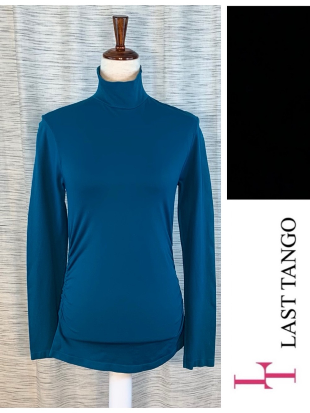 Last Tango TEAL long sleeve body suit top with ruched sides.